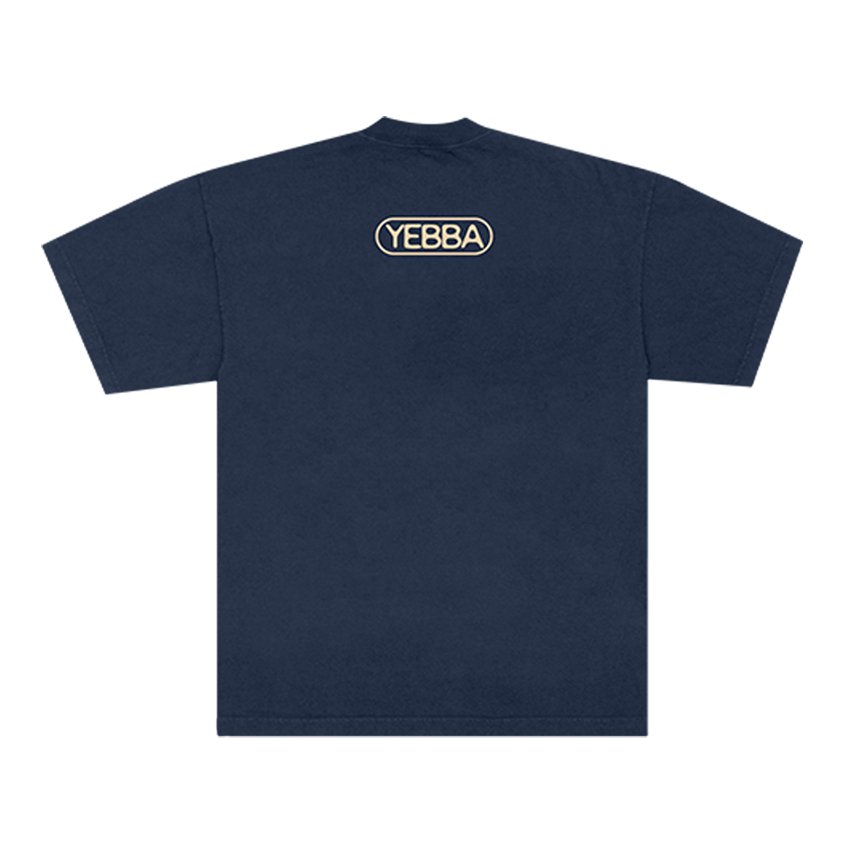 Navy blue t-shirt with 'YEBBA' logo on the back
